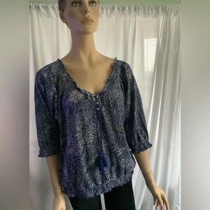 Bandolino Blue Spotted Peasant Top Size L